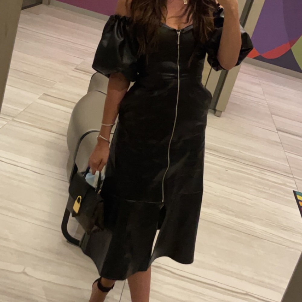 Black midi leather dress
